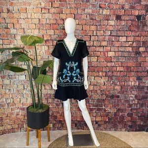 Brand: French Connection / size: 8 / Black dress with white, blue, grey beading